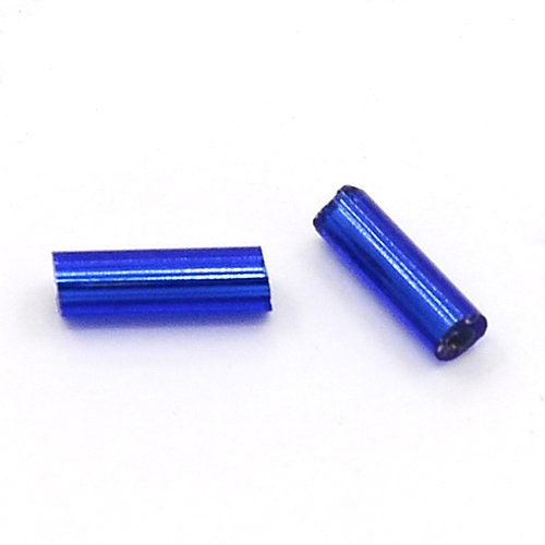 Blue 6-8mm glass bugle beads, 50g