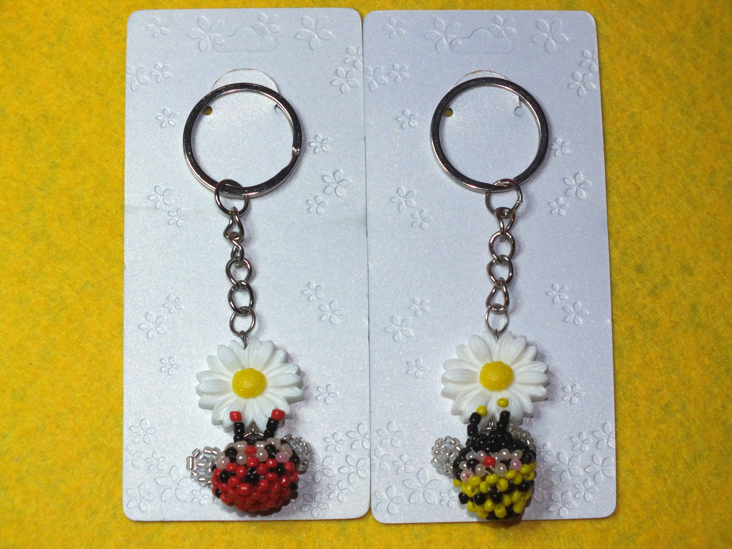 Handmade beaded bee / ladybird keyring - a lovely stocking filler
