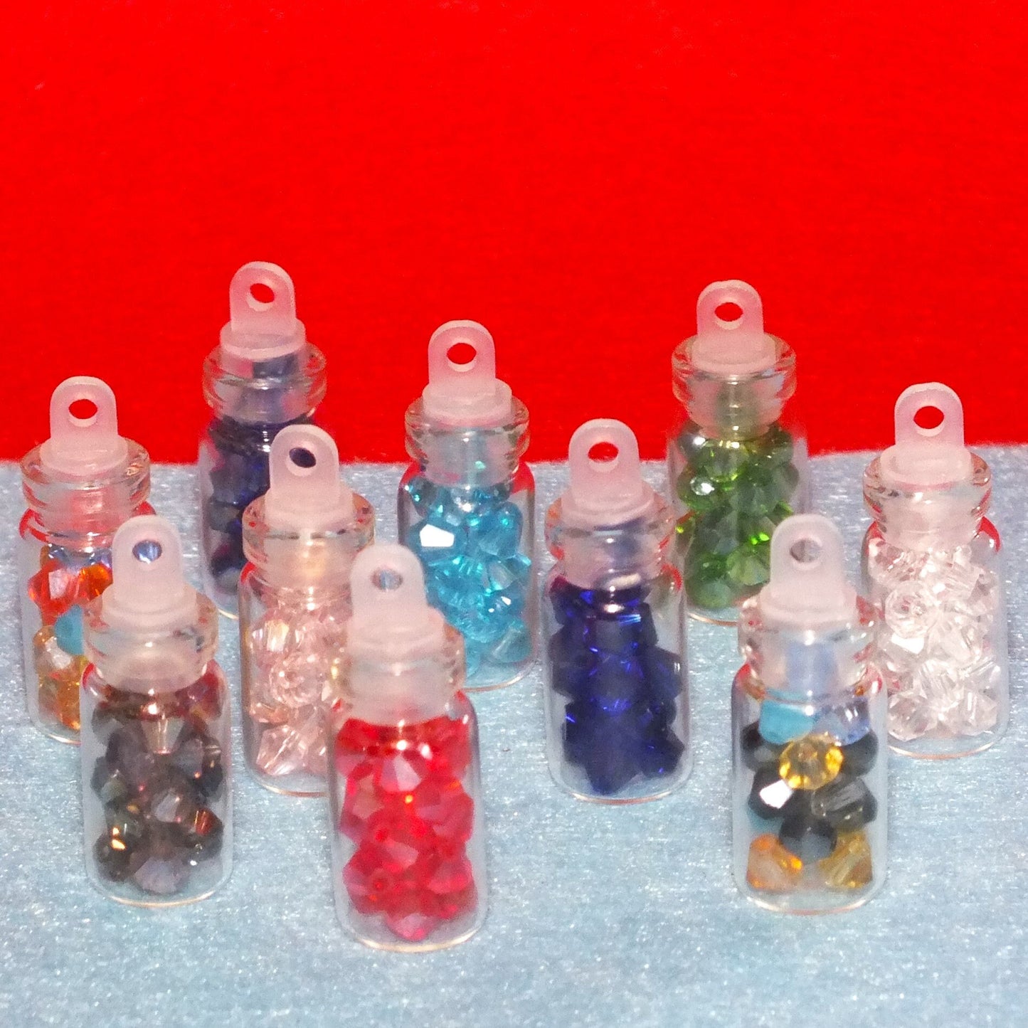 200pcs 4mm crystal glass bicones in 10 small glass bottles, handy beads storage