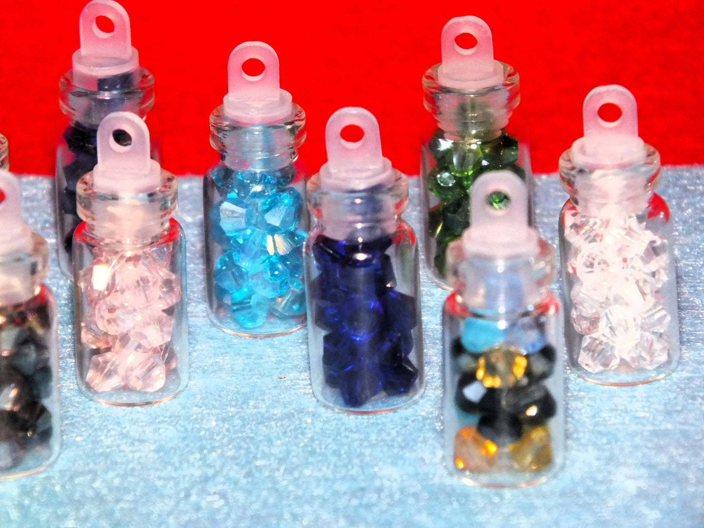 200pcs 4mm crystal glass bicones in 10 small glass bottles, handy beads storage