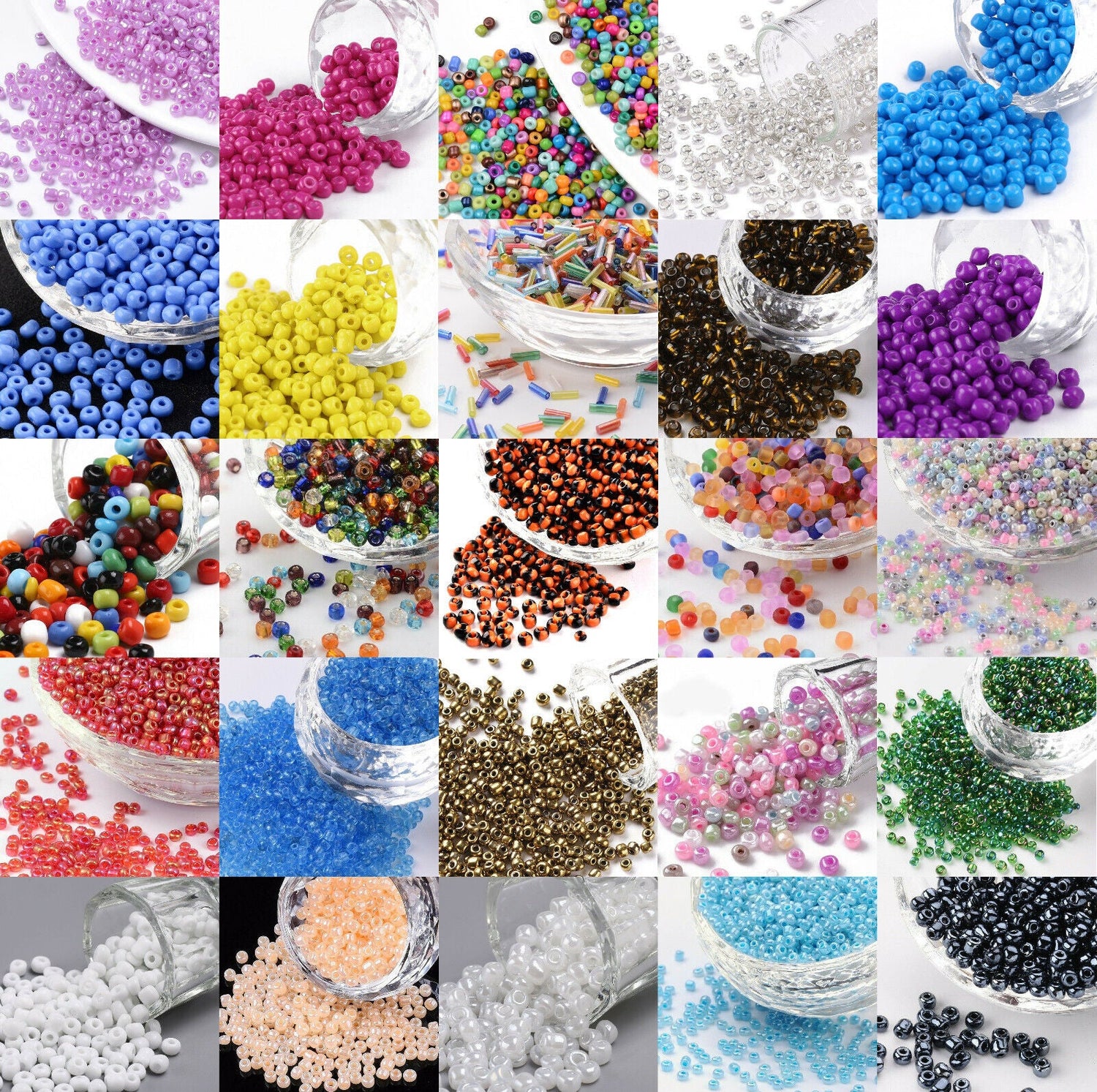 A picture showing a wide range of colours and sizes of glass seed beads.