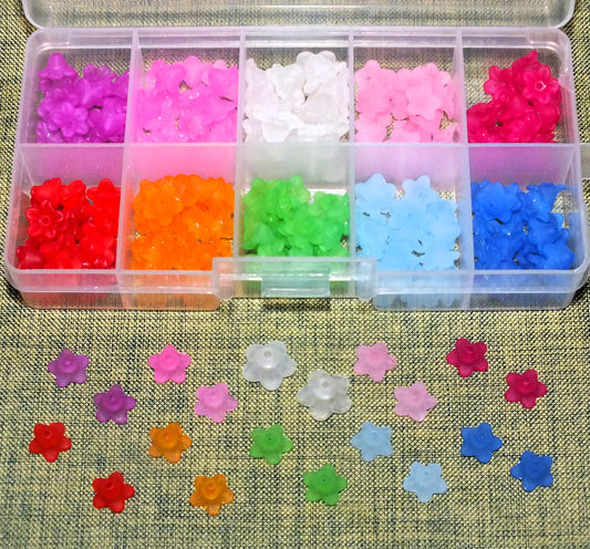 FLOWER GARDEN MIX - small frosted acrylic lucite trumpet flower beads, 245pcs