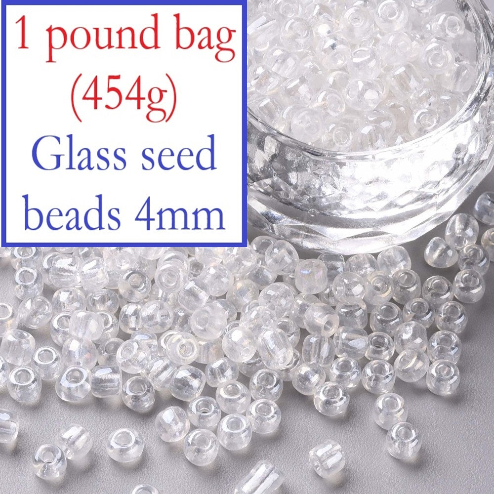 1lb (454g) Bulk Bag - 4mm Clear Lustered Glass Seed Beads