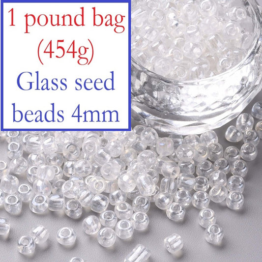 1lb (454g) Bulk Bag - 4mm Clear Lustered Glass Seed Beads