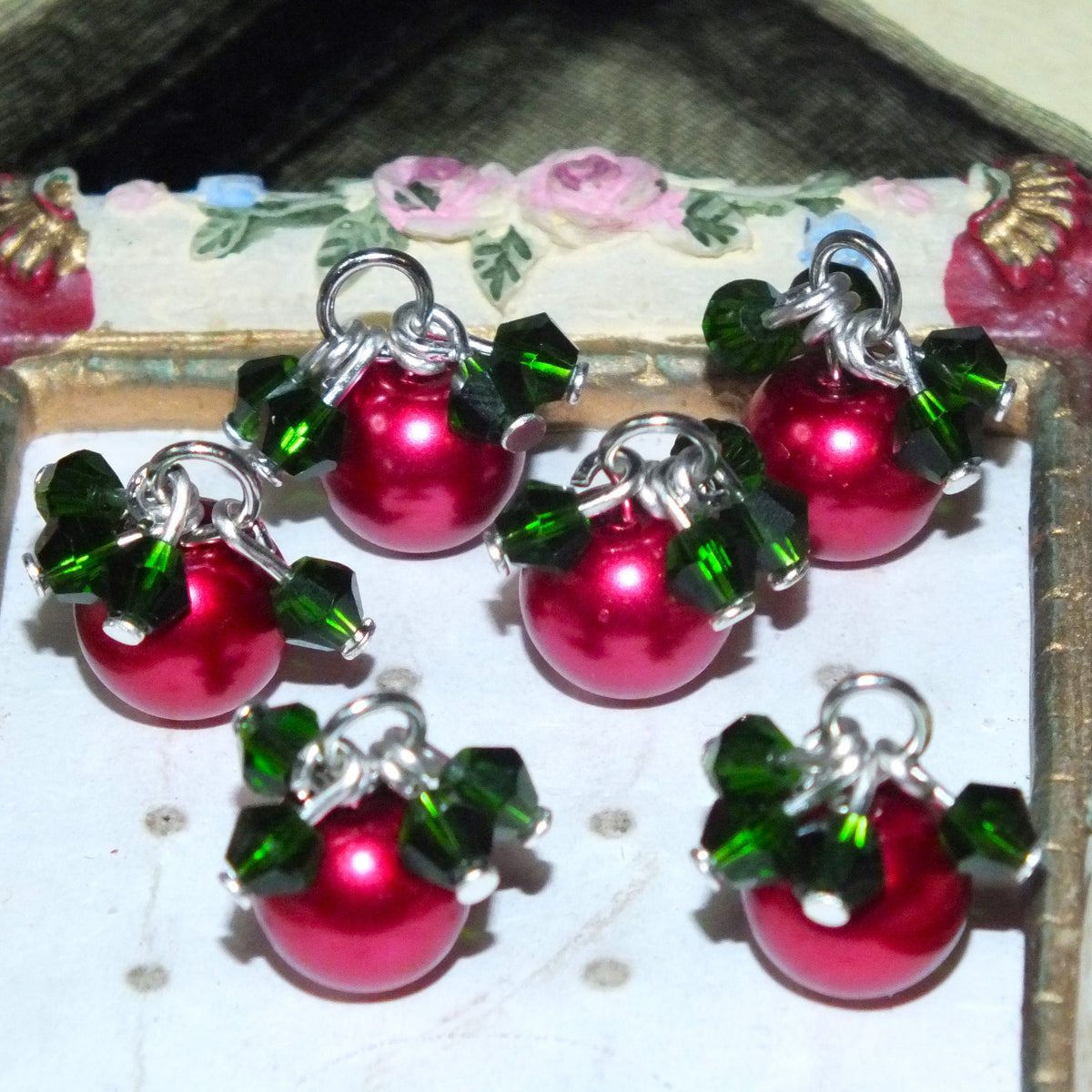 6pcs Mistletoe Christmas Handmade Charms, Glass