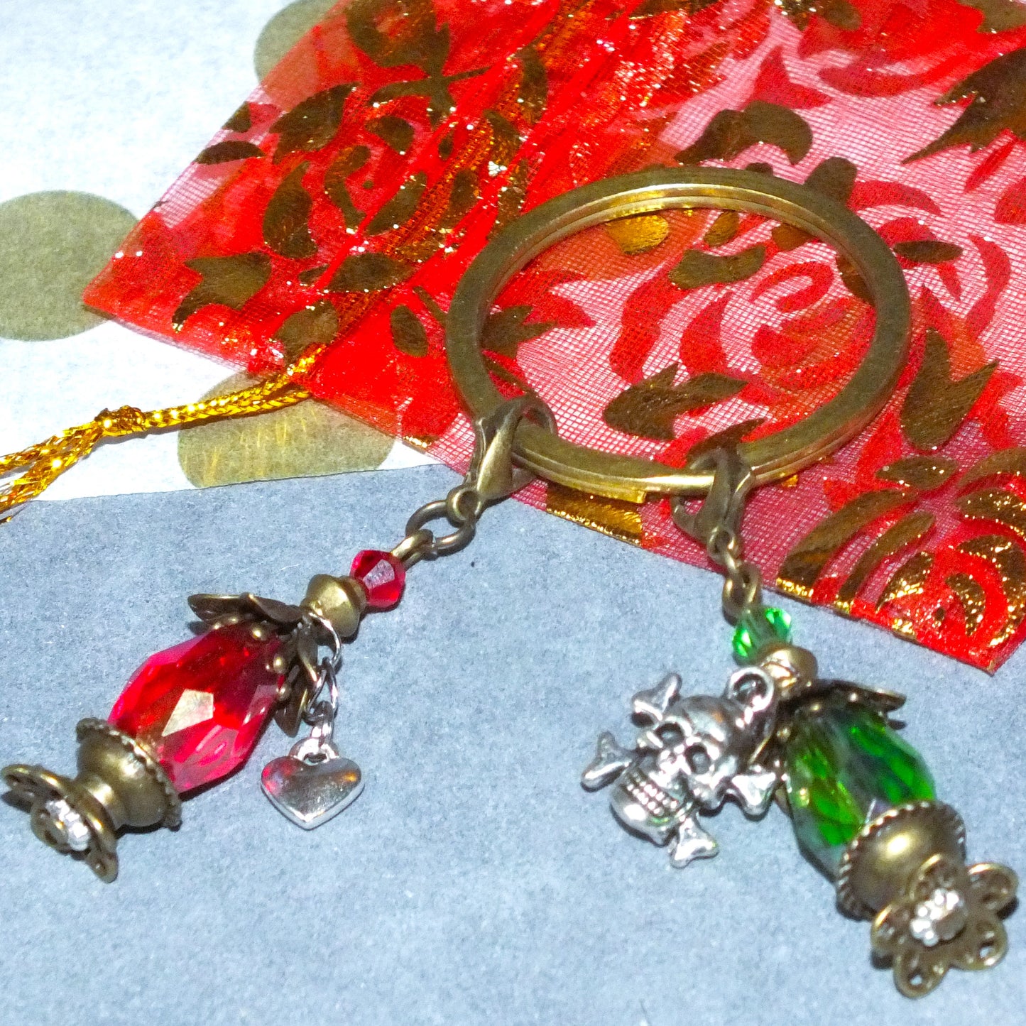 2x Handmade Love / Poison Potions on a Keyring - Your choice of charms