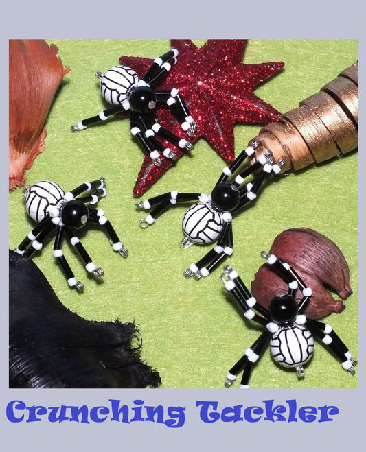 4-pack beaded spider charms - "Crunching Tackler", handmade - plain or on lanyards