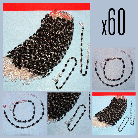 60pcs handmade black glass beaded bracelets
