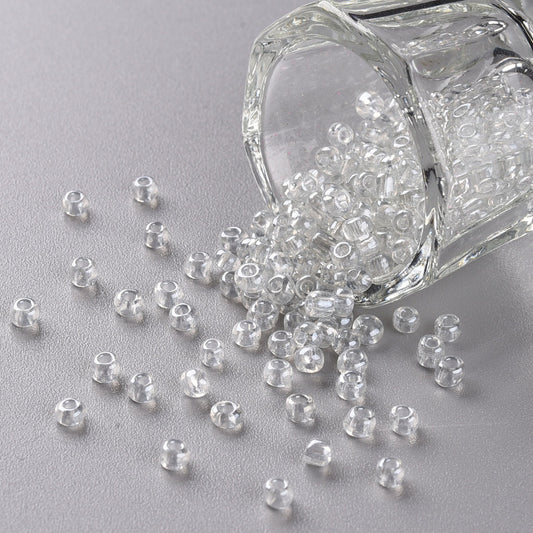 3mm clear lustered glass seed beads, 50g