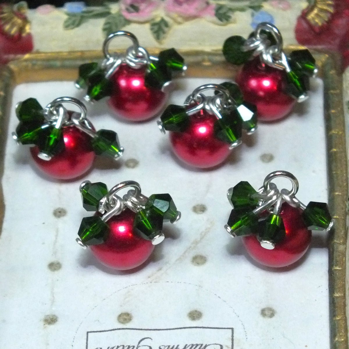 6pcs Mistletoe Christmas Handmade Charms, Glass