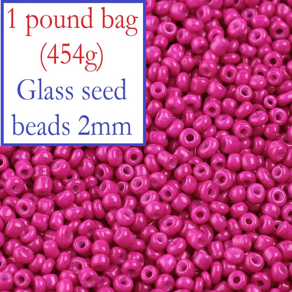 1lb (454g) Bulk Bag - 4mm Fuchsia Pink Glass Seed Beads