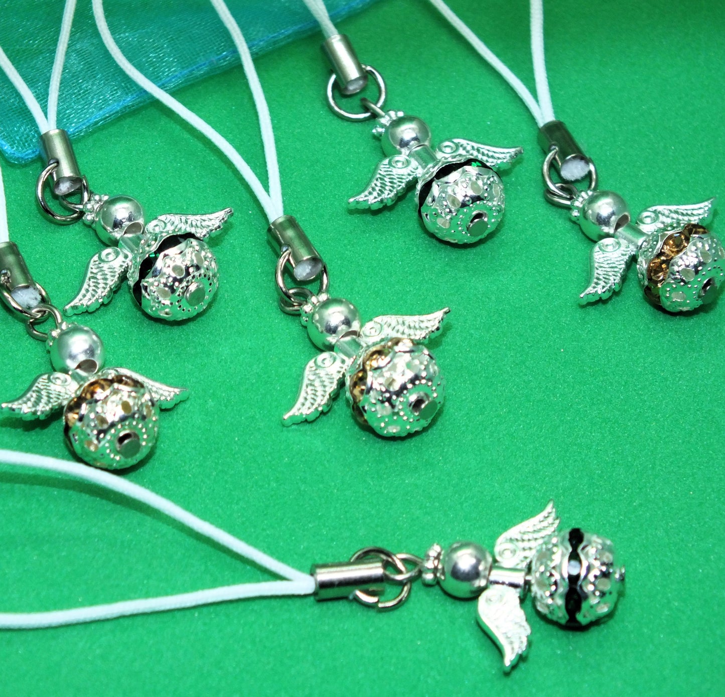 Rhinestone angel charms on lanyards (6-24pcs), handmade