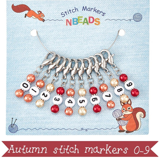 10pcs Autumn stitch markers, numbered 0-9 beaded dangle charms on clasps