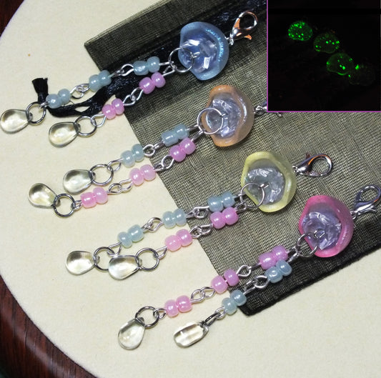 Set of 4 Jellyfish Glow In The Dark Handmade Dangle Charms