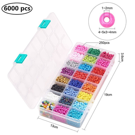 6000pcs box 24 colours of 4mm - 5mm mixed seed beads. 250pcs per colour, total (685g inc box)