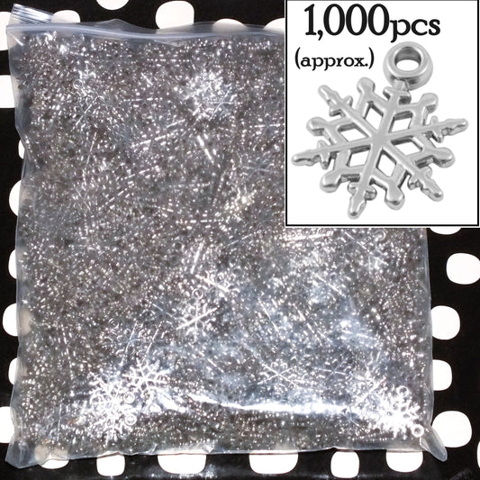 1,000pcs silver snowflake charms, 17mm - bulk wholesale pack of acrylic charms