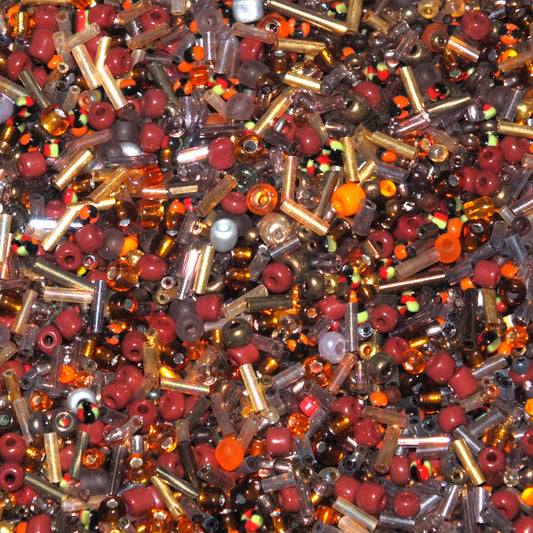 50g - 1kg Seed & bugle mixes - GOLDENROD mix, 1mm~7mm glass beads - brown, golden, orange