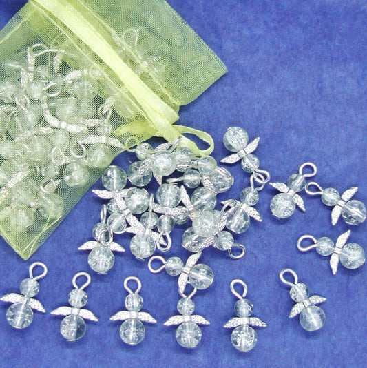 Ice glass angel charms (24-100pcs, plain, on clasps or lanyards)