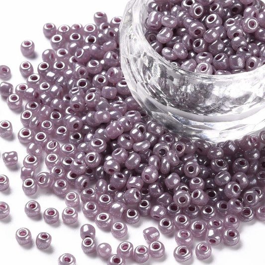 3mm rosy purple pearlised glass seed beads, 50g