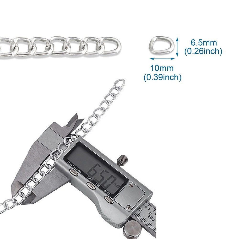 Aluminium twisted curb chain, 5 metres silver tone jewellery chain for bracelet / necklace making