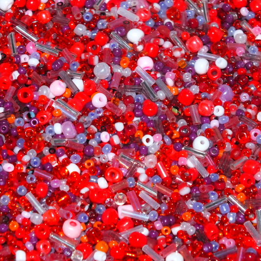 50g - 1kg Seed & bugle mixes - BERRY mix, 1mm~7mm glass beads - red, pink + more