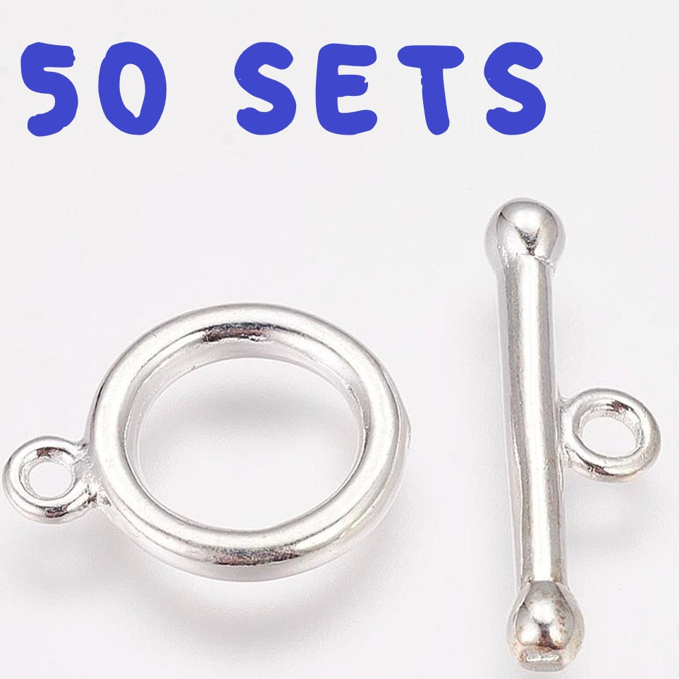 50 sets bright silver tone OT toggle clasps