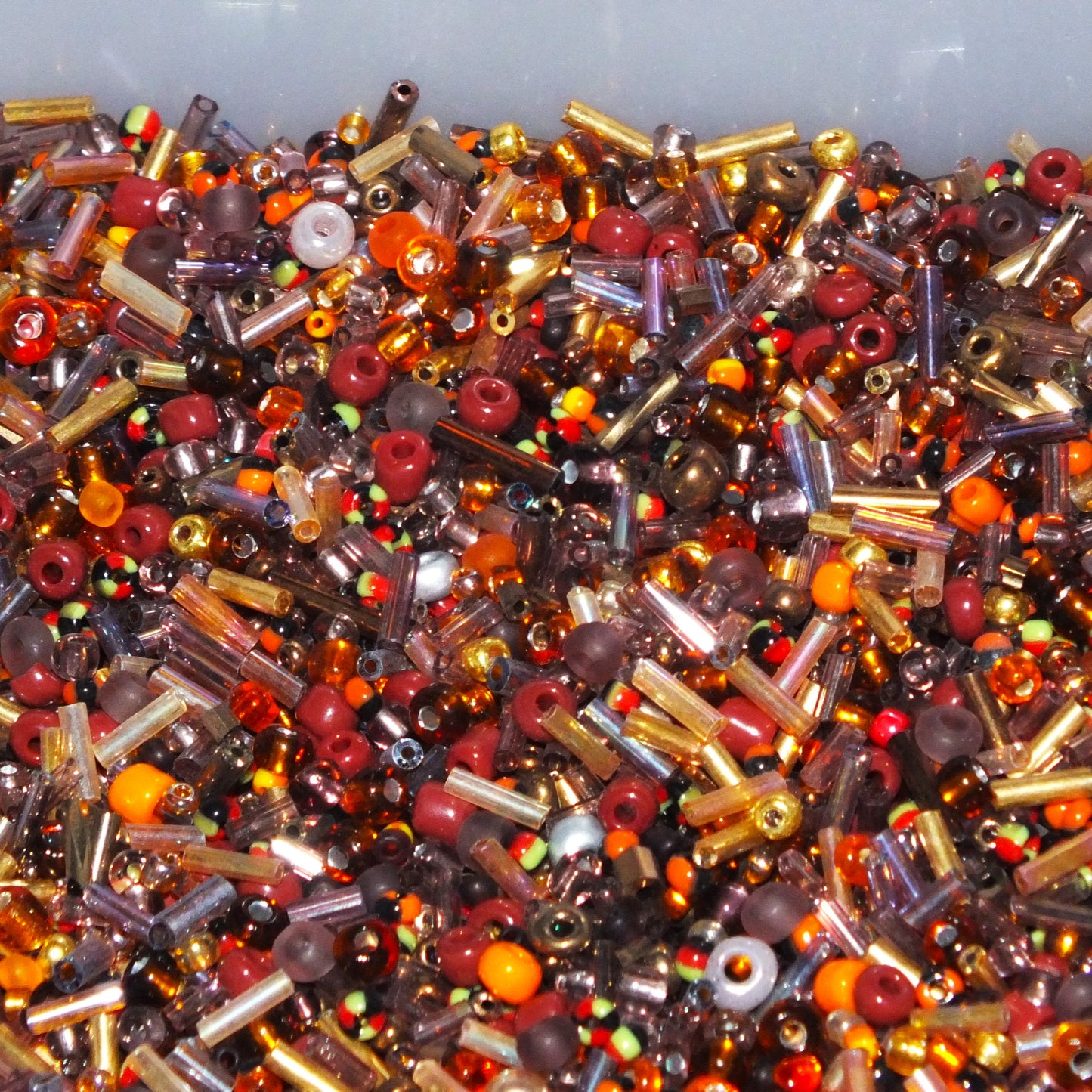 50g - 1kg Seed & bugle mixes - GOLDENROD mix, 1mm~7mm glass beads - brown, golden, orange