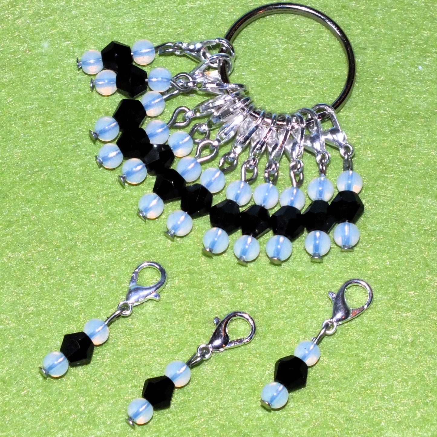 12pcs handmade opalite gemstone & glass stitch markers / dangle charms