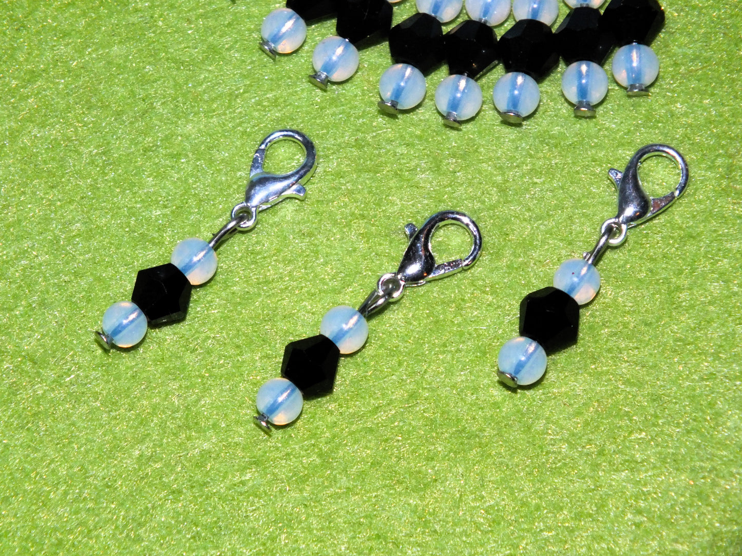 12pcs handmade opalite gemstone & glass stitch markers / dangle charms
