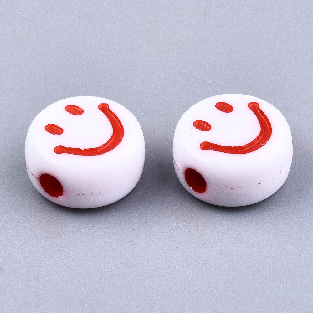 200pcs smiling face flat round bead, 7mm, mixed