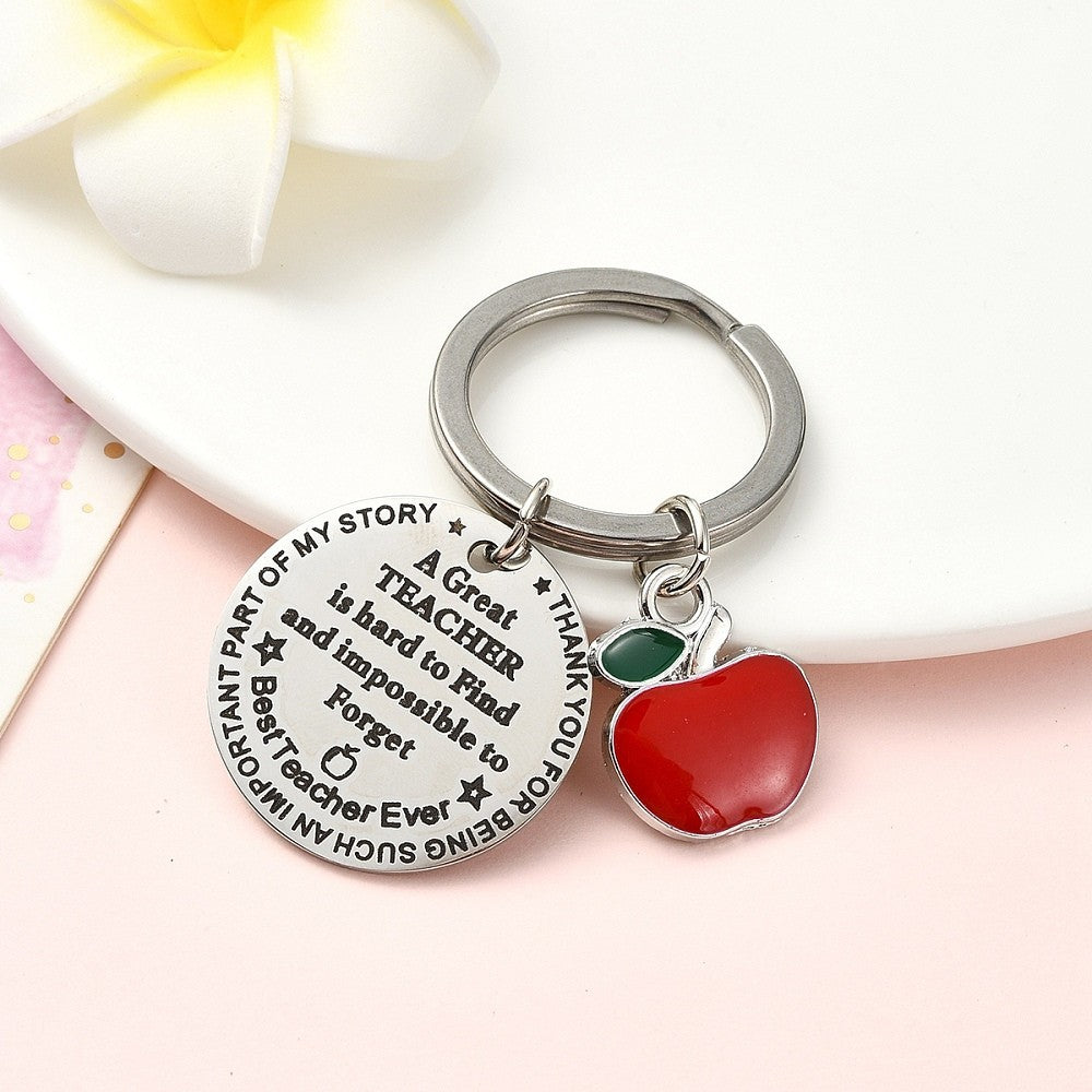 Thank You Teacher gift - keyring with enamel apple charm