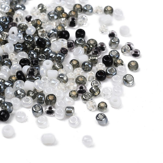 2mm black, white, clear mix glass seed beads, 50g