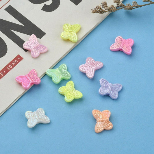 75pcs butterfly beads, 14mm with a pearlised finish