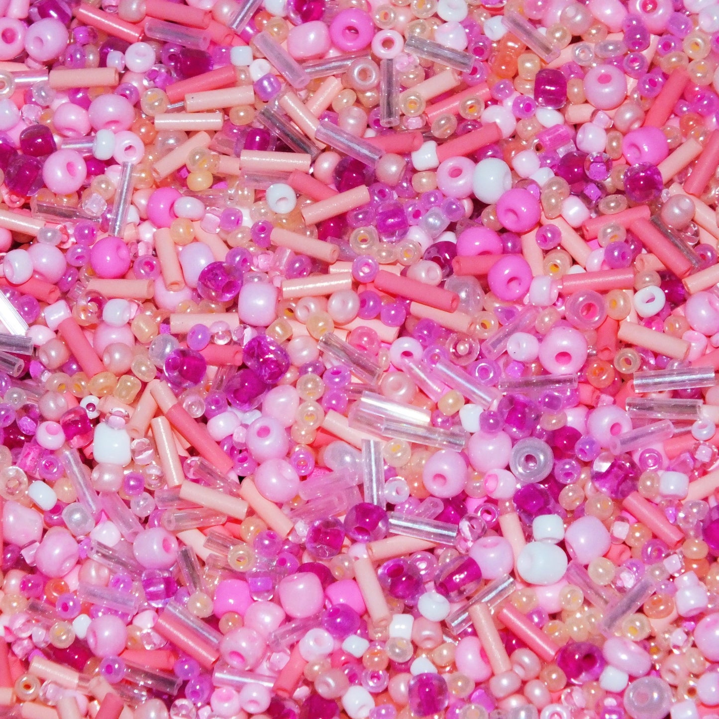 50g - 1kg Seed & bugle mixes - PINK mix, 1mm~7mm glass beads