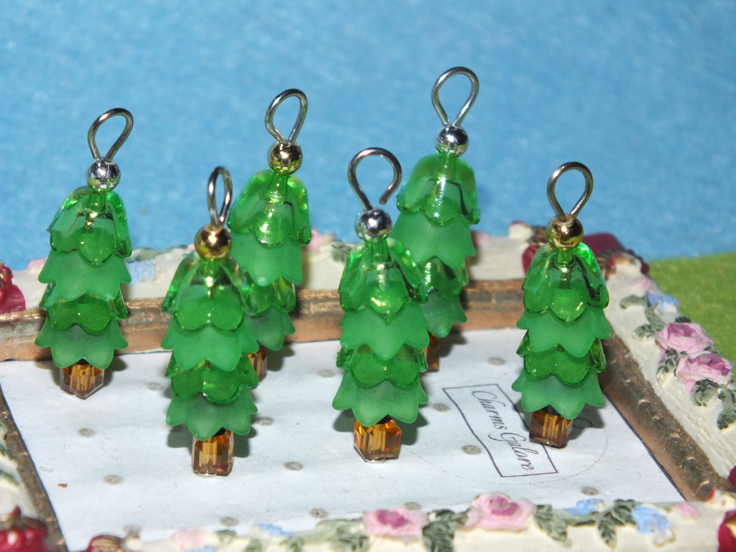 6pcs Handmade Christmas Tree Charms, Layered