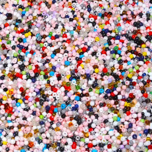 3mm x 2mm random mix glass seed beads, 50g - 1kg - a mixture of opaque, translucent, silver lined, pearlised etc., all colours!