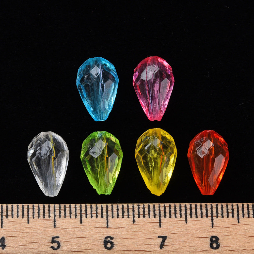 140pcs faceted teardrop bead box & reel of elastic, 12mm x 8mm translucent drops