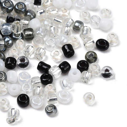 3mm black, white, clear mix glass seed beads, 50g