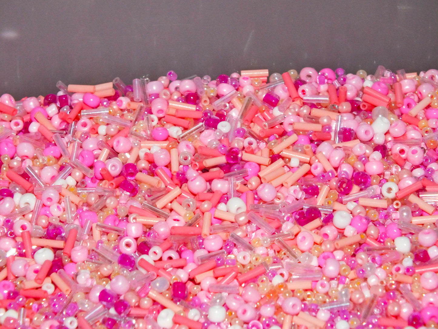 50g - 1kg Seed & bugle mixes - PINK mix, 1mm~7mm glass beads