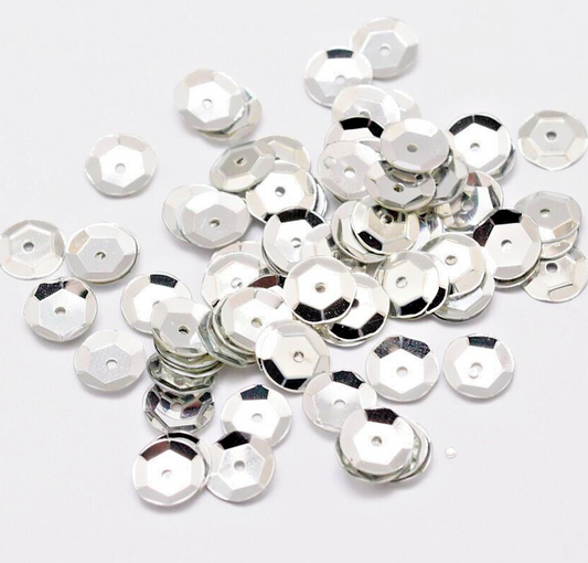 6mm silver cup sequins, mixed, 15g pack (1,100pcs approx.)