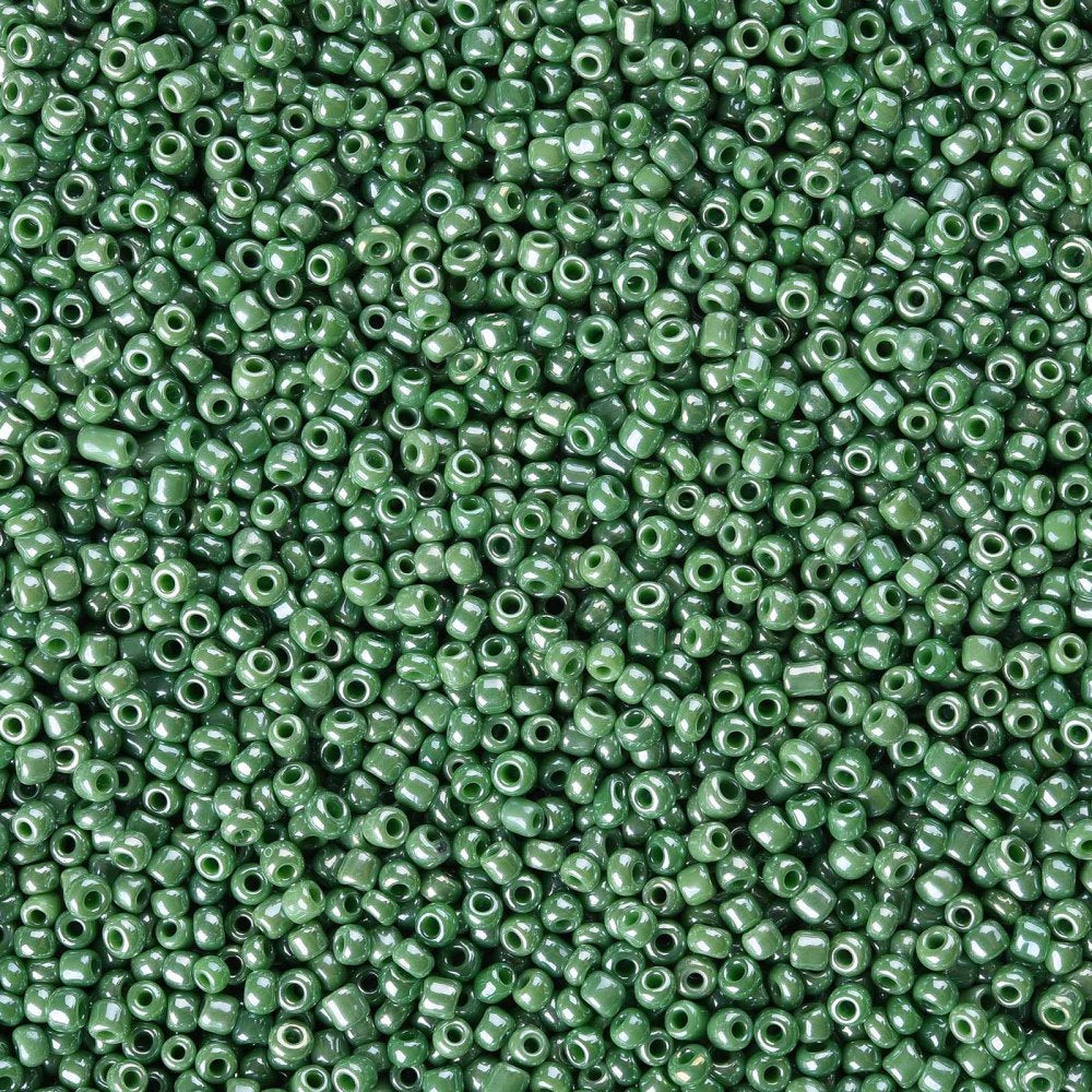 2mm pearlised green glass seed beads, 50g - 1kg