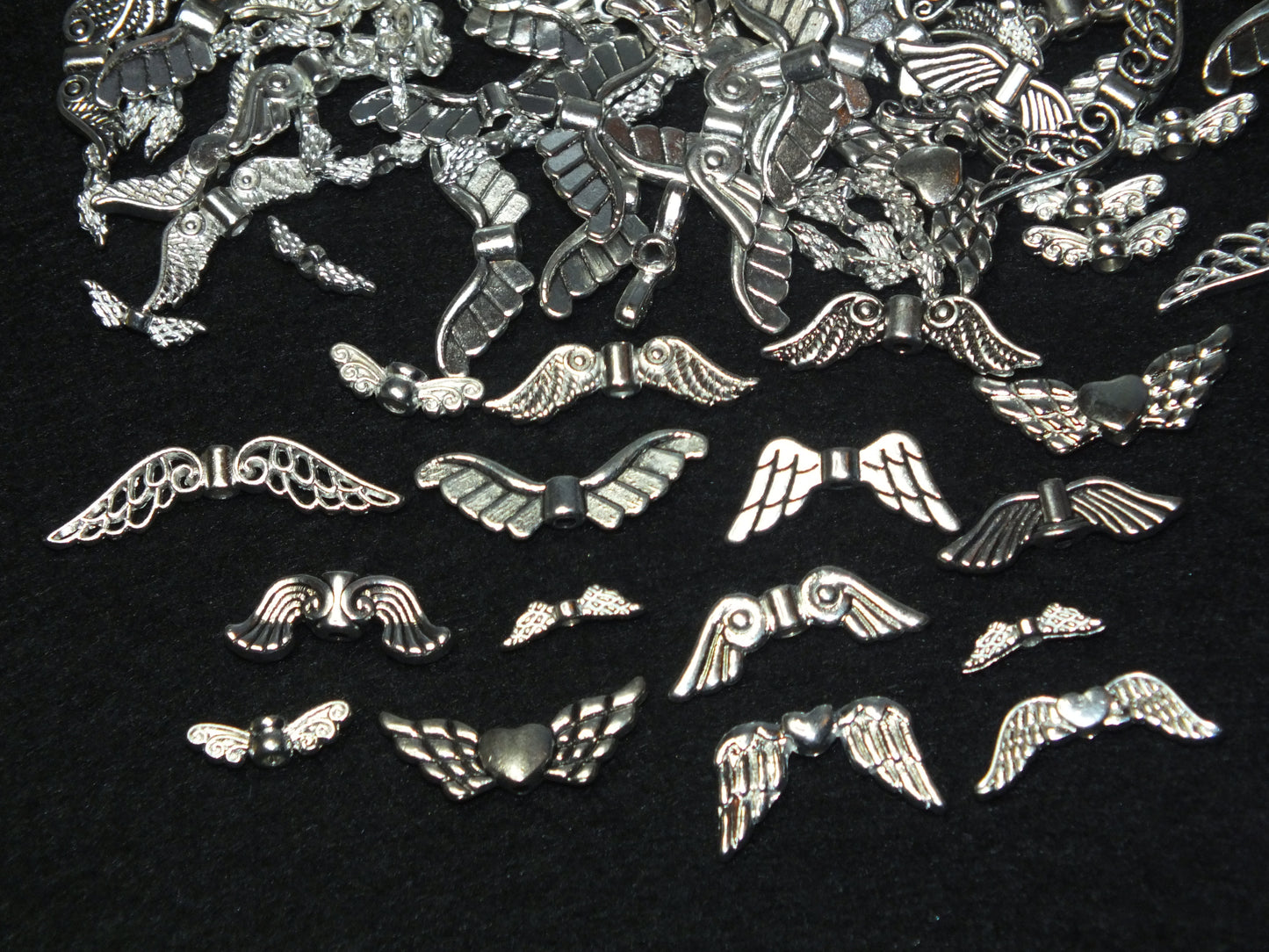 75g (120pcs approx.) mixed angel / fairy wing spacer beads, silver tone metal, sizes 12mm - 30mm