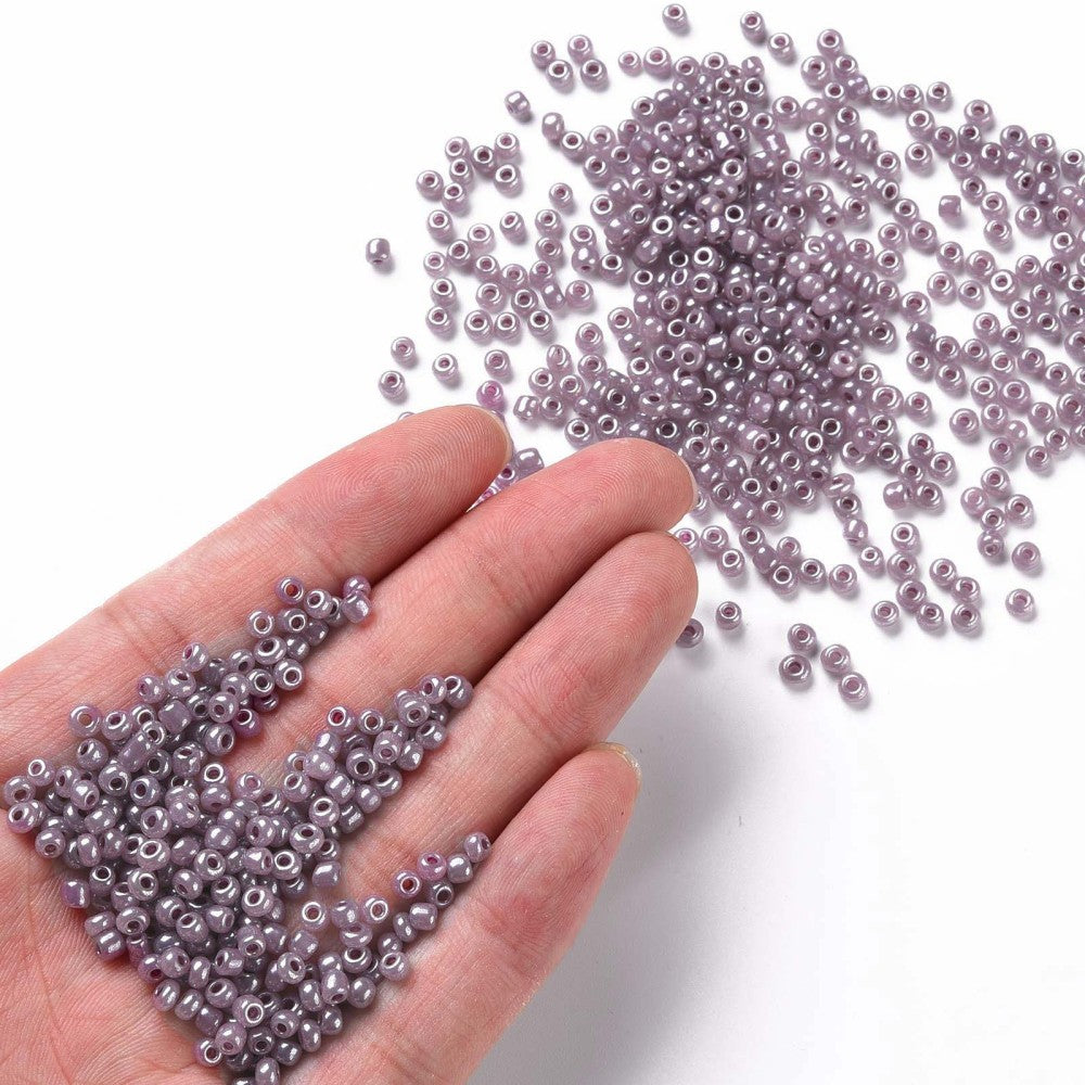 3mm rosy purple pearlised glass seed beads, 50g