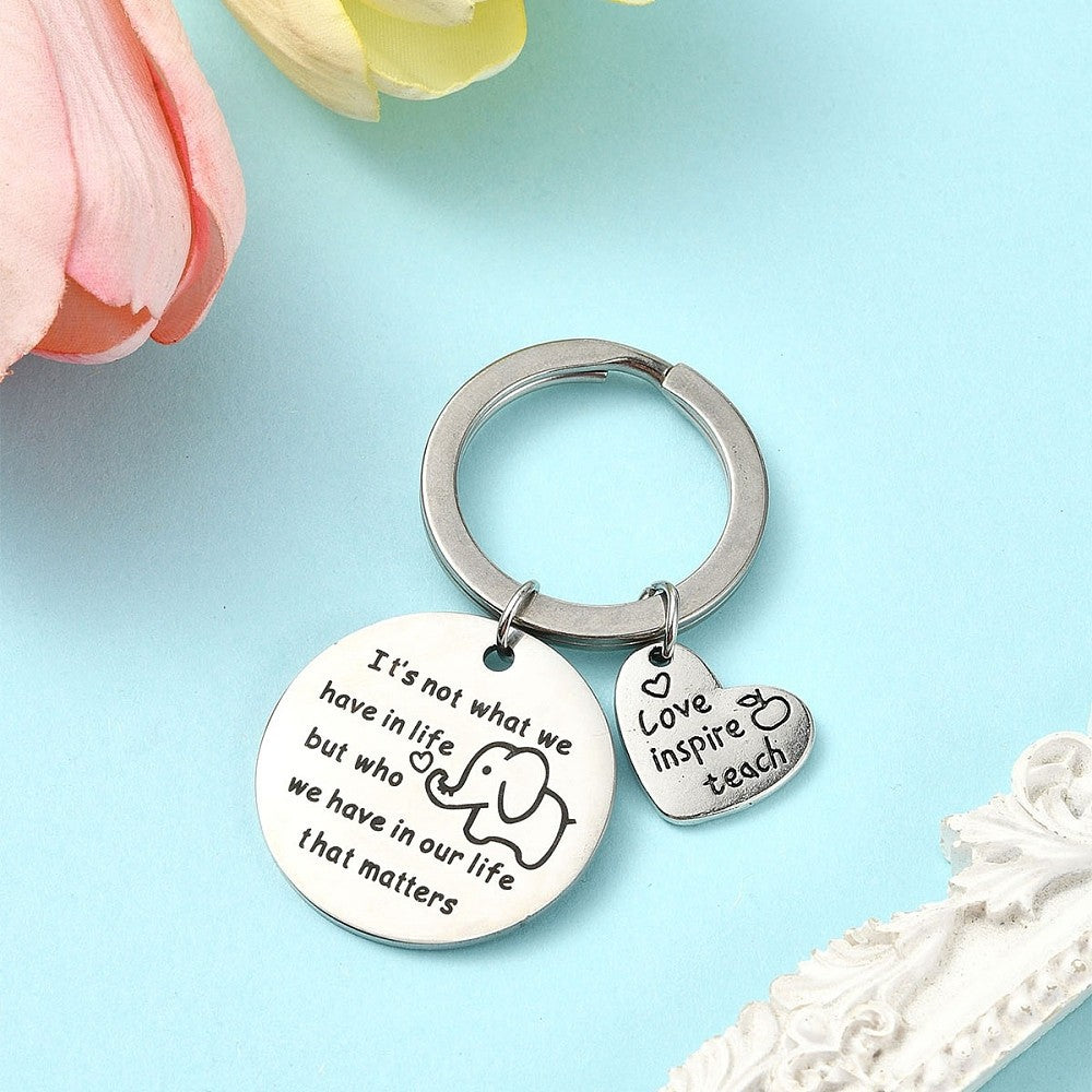 Thank You Teacher gift - keyring with heart & elephant