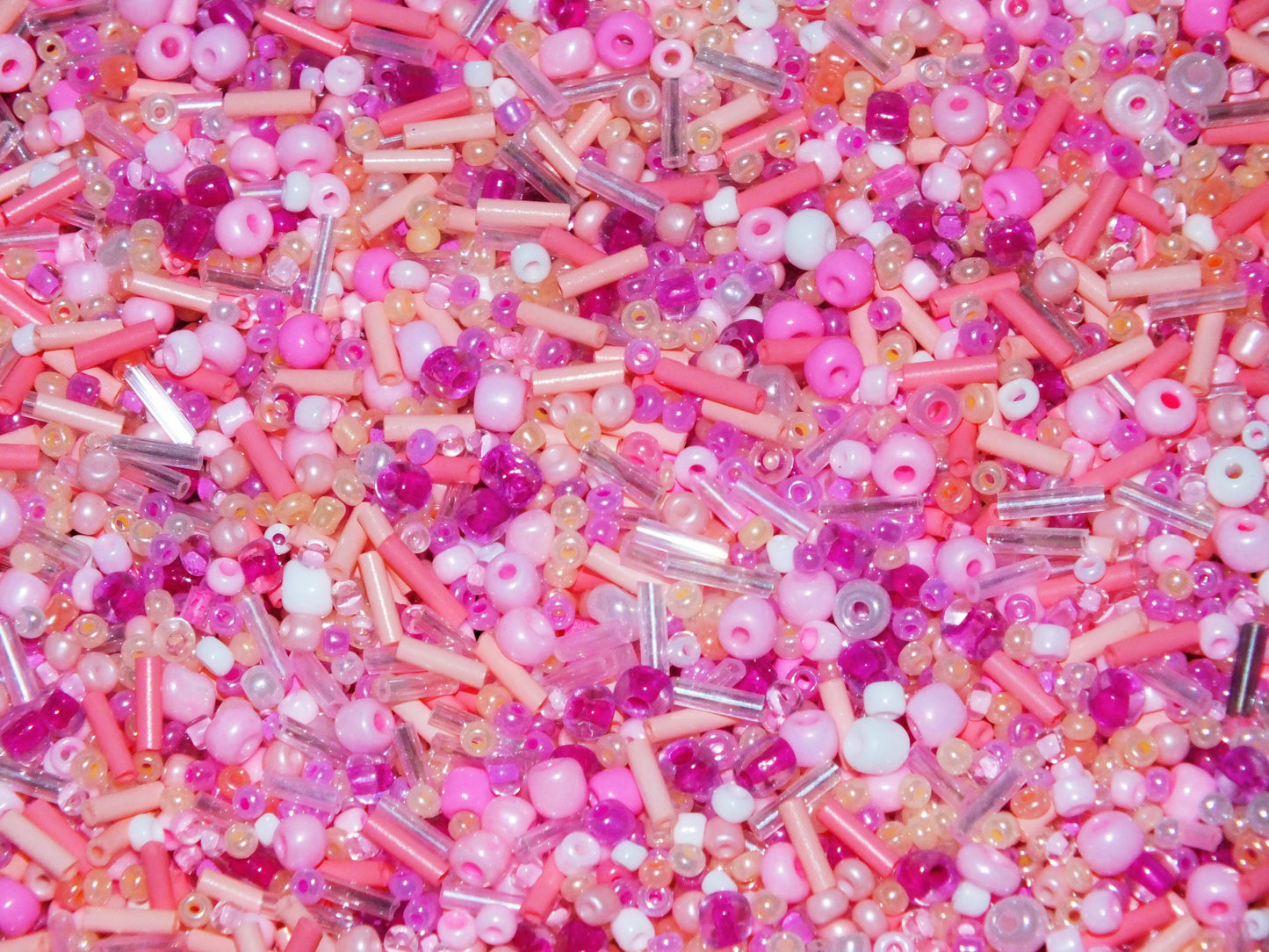 50g - 1kg Seed & bugle mixes - PINK mix, 1mm~7mm glass beads