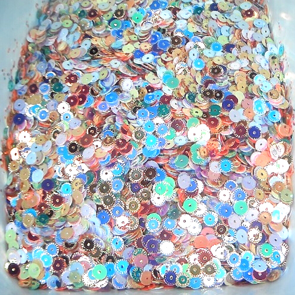 6mm scalloped edge sequins, mixed, 15g pack