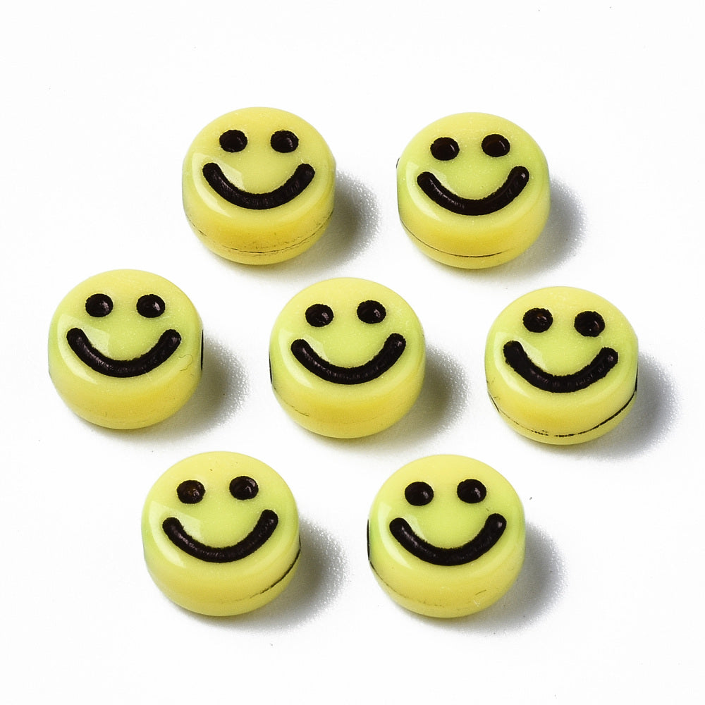 200pcs smiling face flat round bead, 7mm, yellow