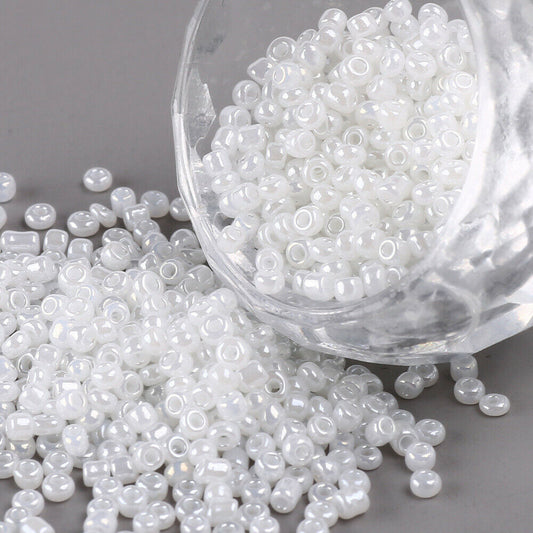 2mm pearlised white glass seed beads, 50g - 1kg