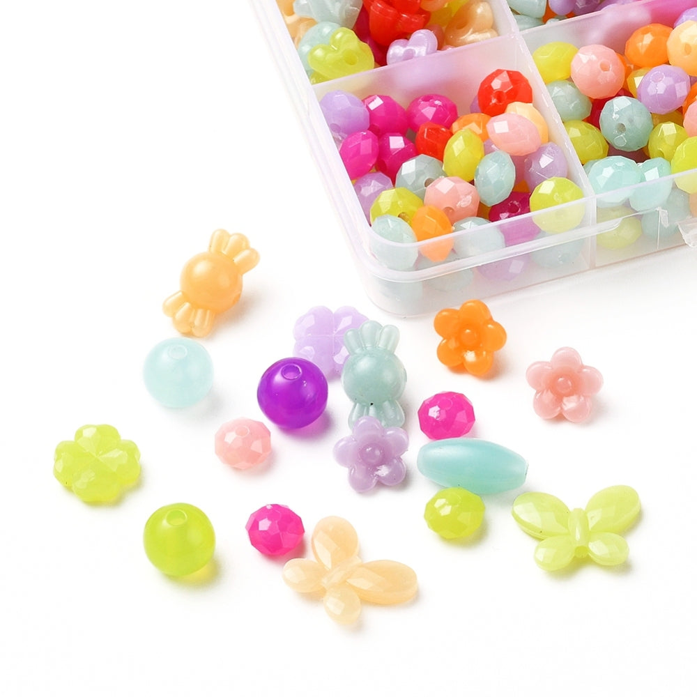 Big 533pcs 'Jelly' assortment bead craft box, including round beads, flowers, sweets, butterflies & more!