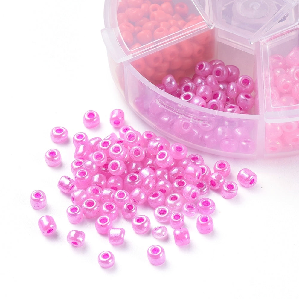 4mm seed bead selection box - red / pink, assorted styles and finishes